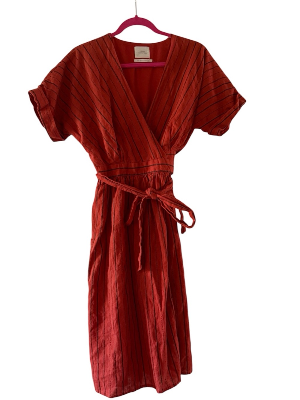 Urban Outfitters Rust Red Striped Wrap Midi Dress